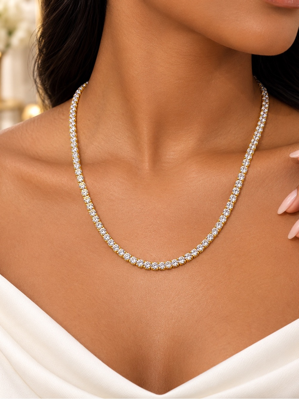 14K Gold Filled Sparkling Tennis Necklace with AAAAA CZ. 20 Inches. Box Lock.